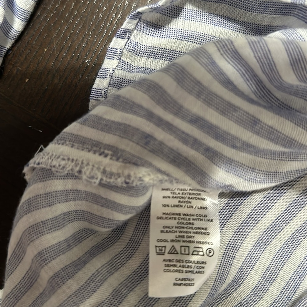 AA38 blue white stripe blouse loft MP petite - Picture 5 of 5